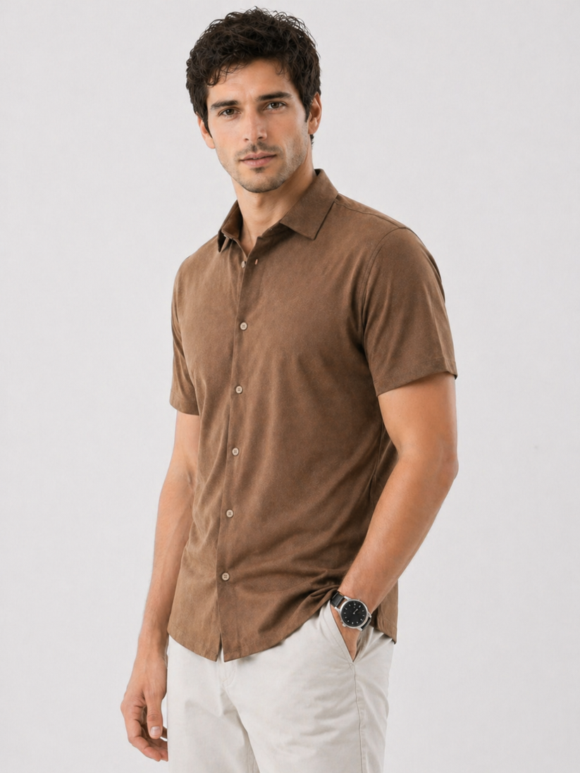 Slim Fit Mocha Brown Knit Shirt