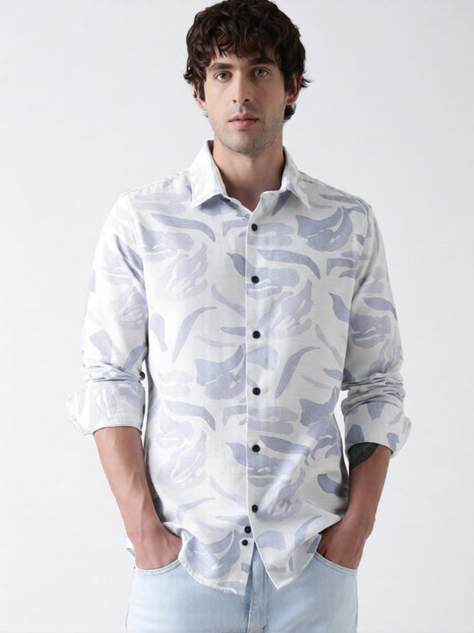 Regular Fit Blue Wave Print Shirt