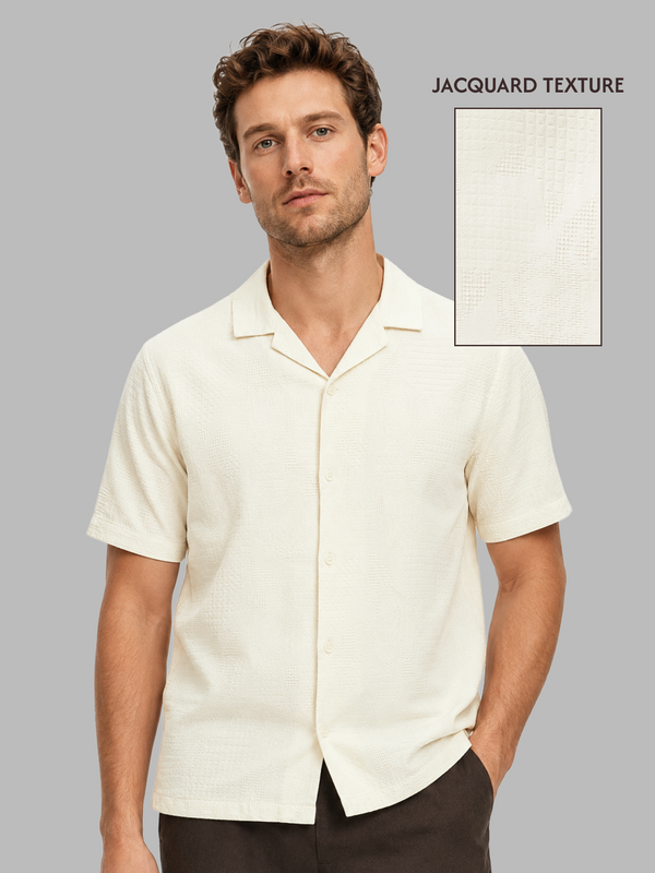Off White Cuban Collar Textured Shirt