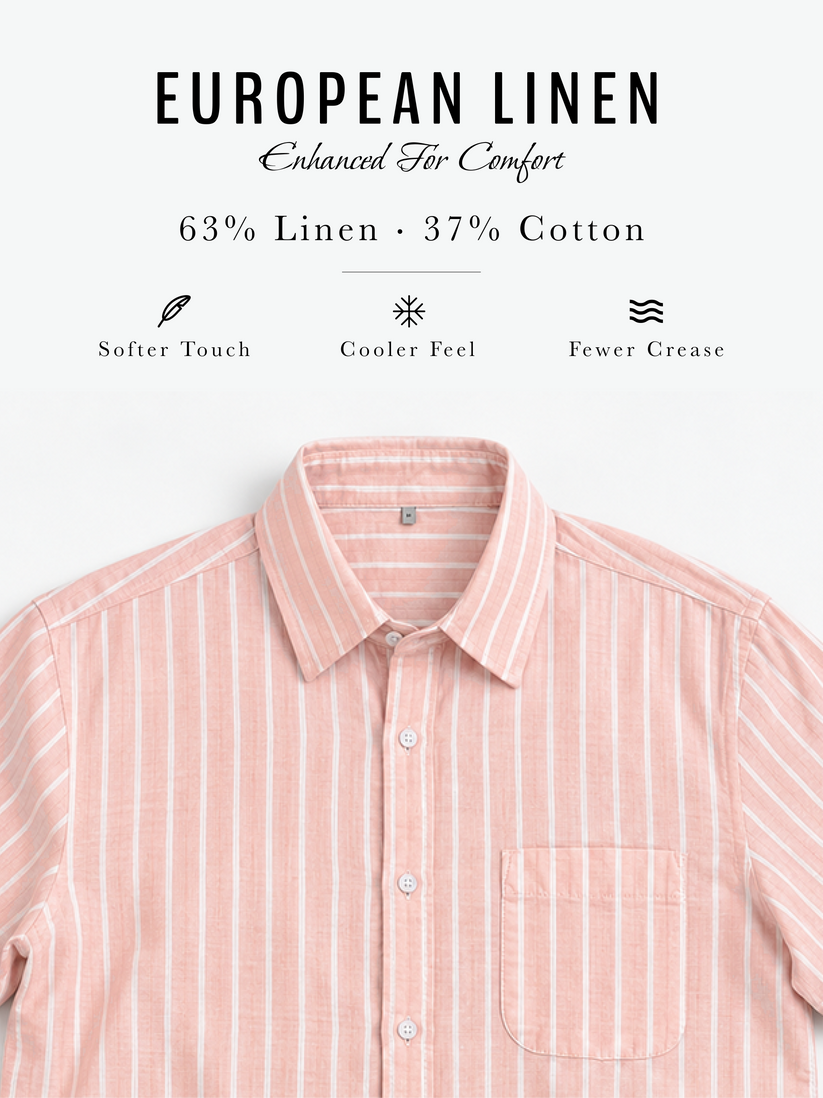 Linen Rich Pinstriped Coral Shirt