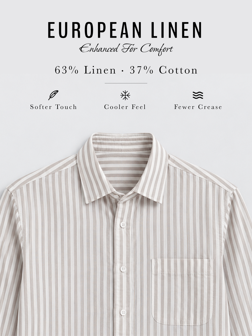 Linen Rich Striped Beige Shirt