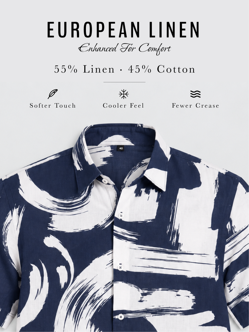 Linen Rich Navy Brushstroke Shirt