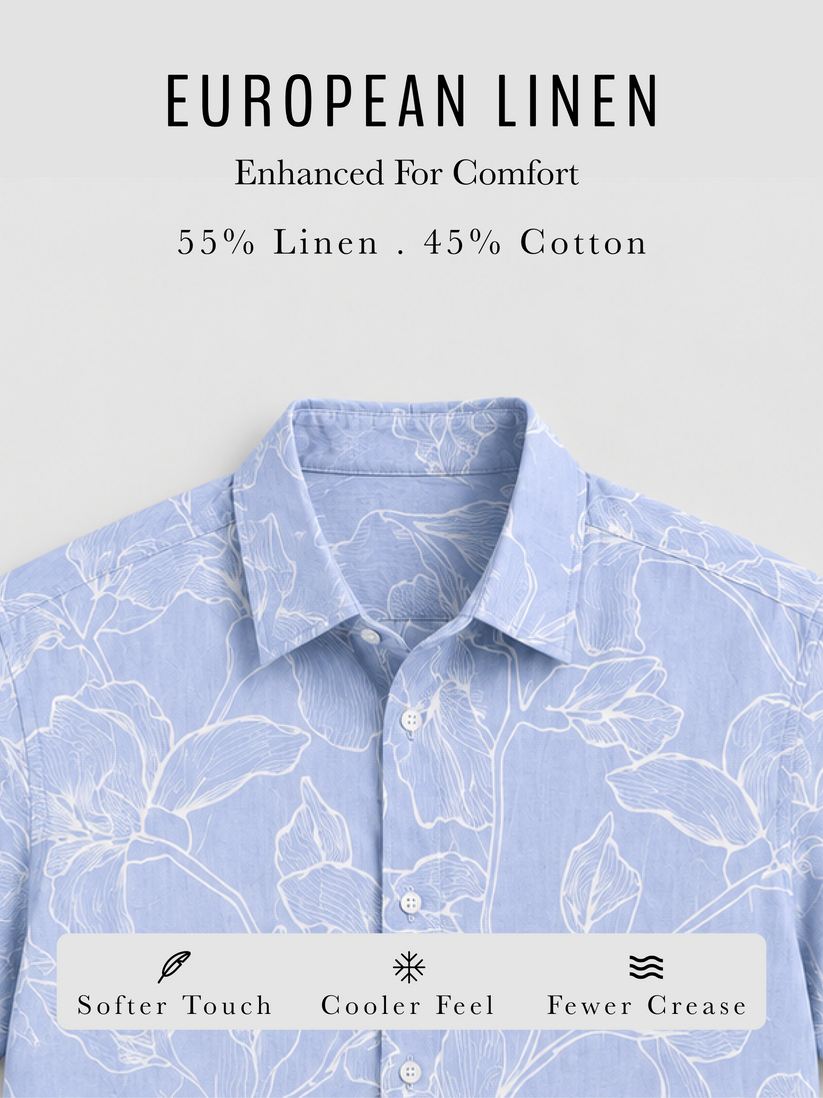 Linen Rich Sky Blue Print Shirt