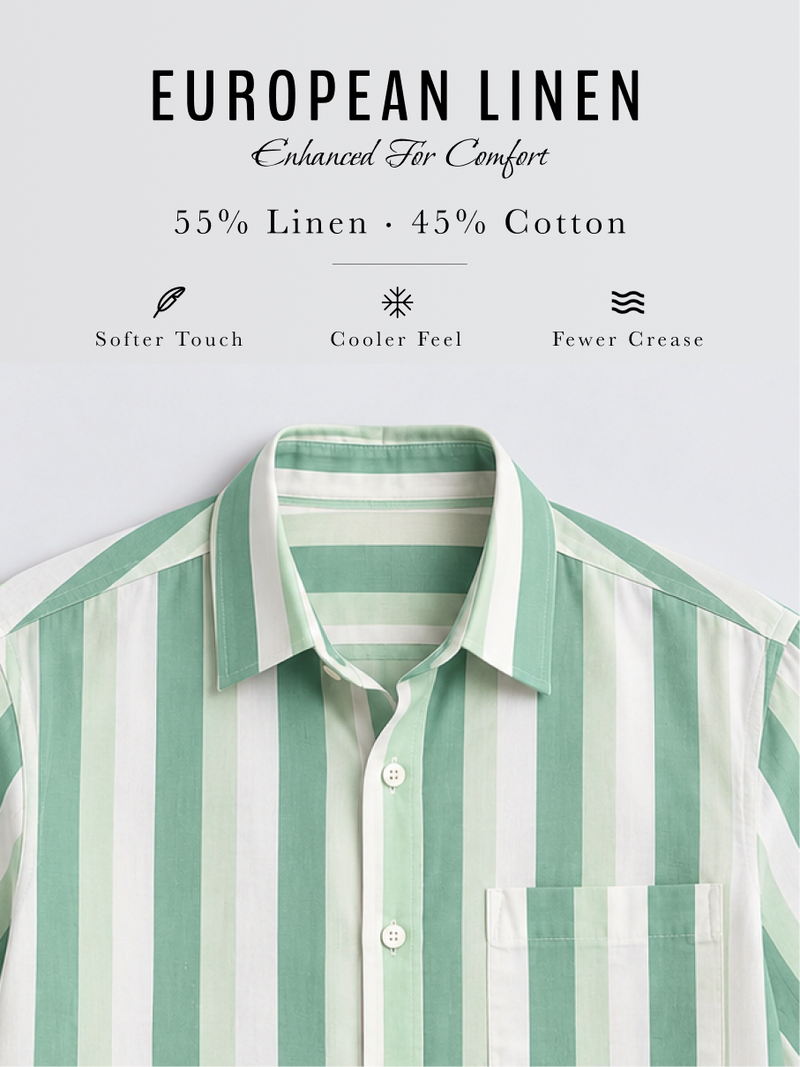 Linen Rich Green Shadow Stripe Shirt