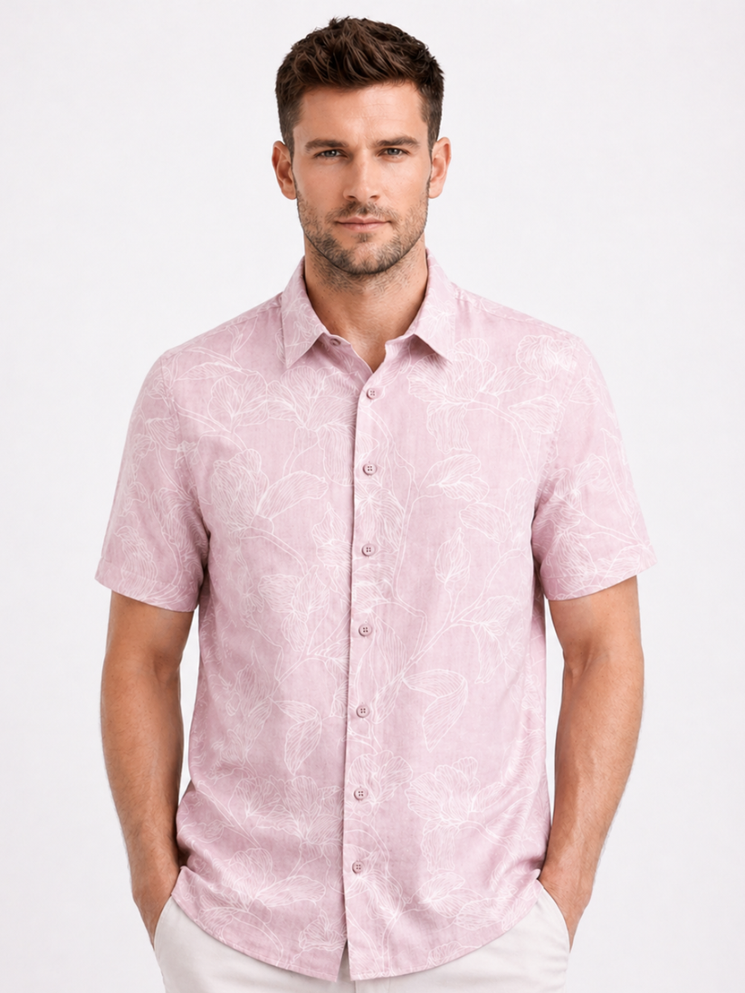 Linen Rich Dusty Pink Print Shirt