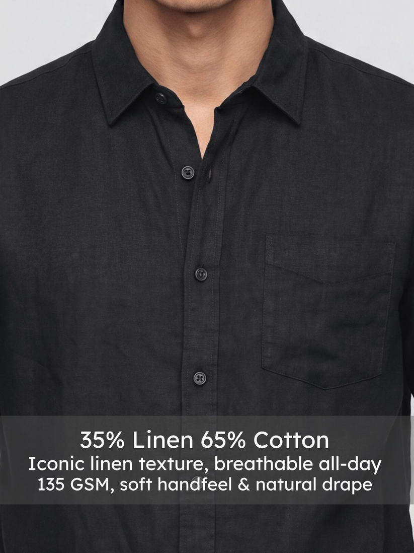 Cotton Linen Black Shirt