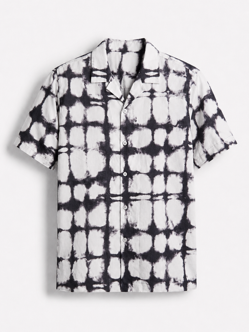 Monochrome Cuban Collar Print Shirt