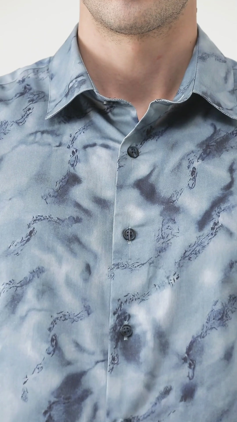 Regular Fit Blue Solid Satin Shirt