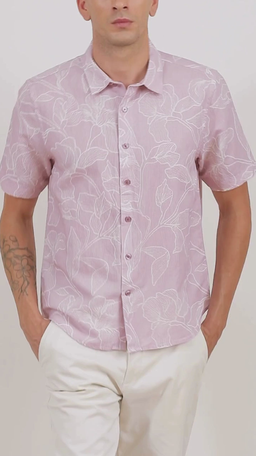Linen Rich Dusty Pink Print Shirt