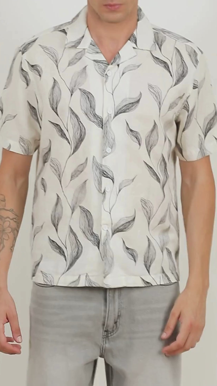 Linen Rich Ivory Print Shirt