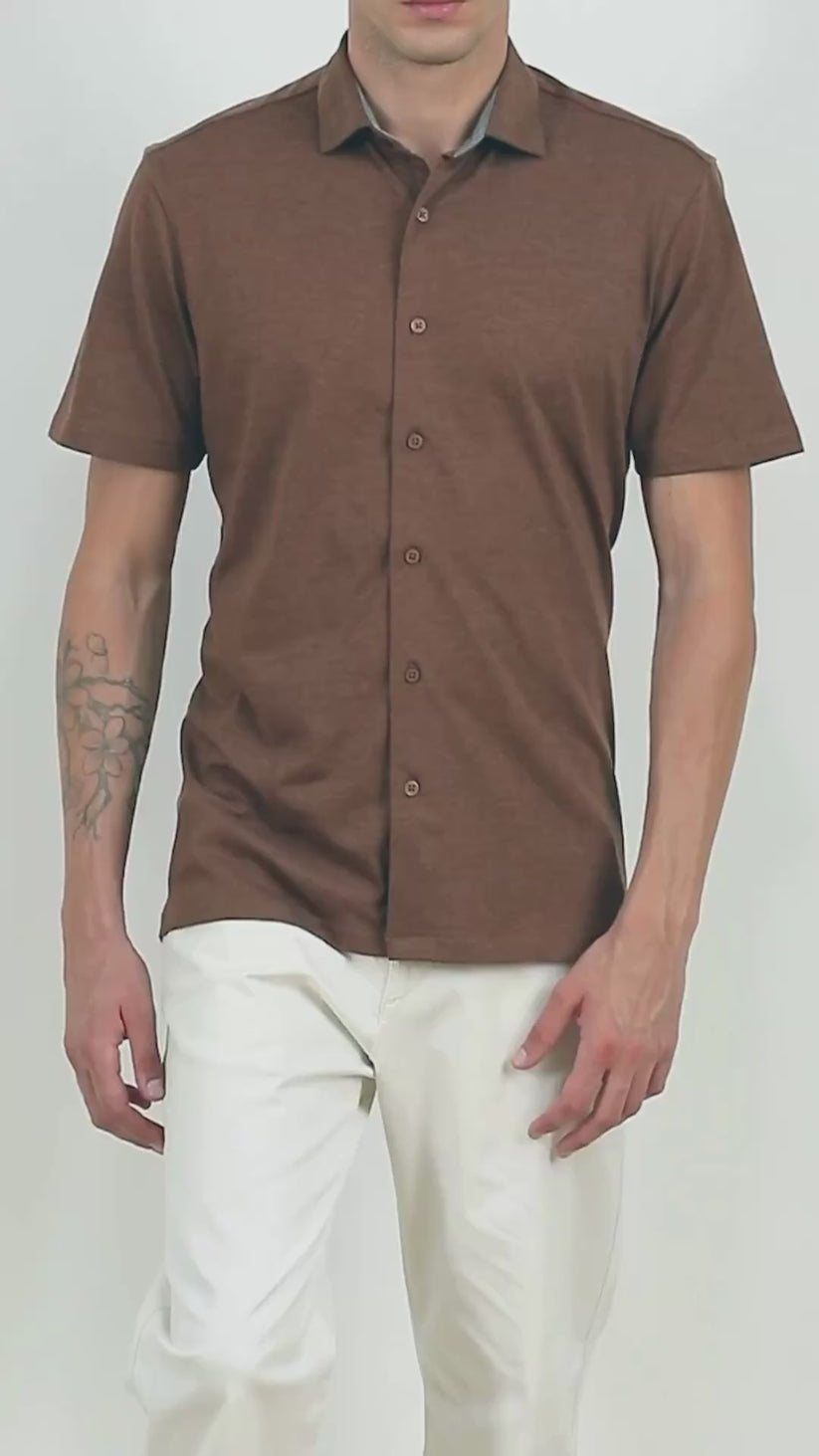 Slim Fit Mocha Brown Knit Shirt