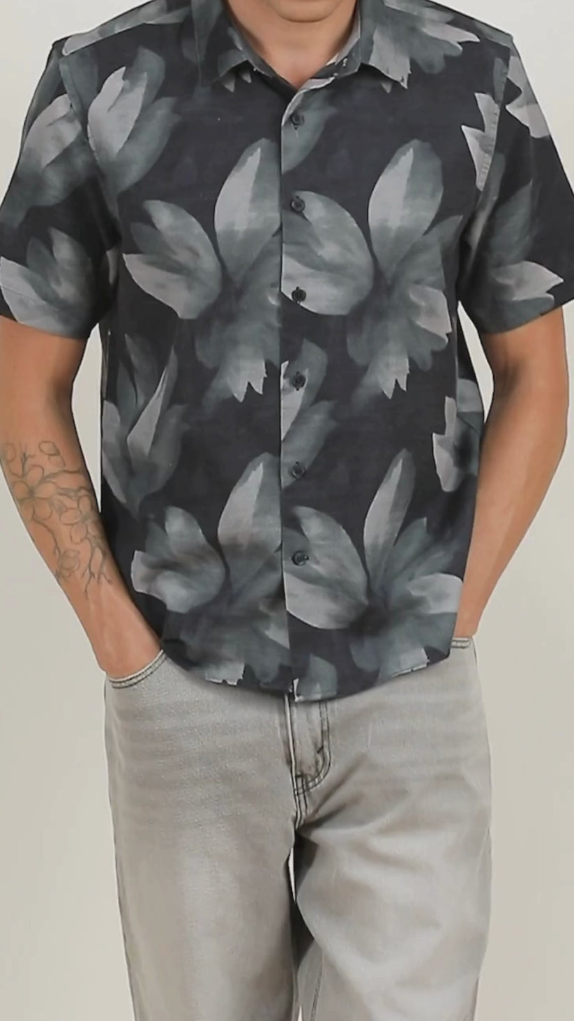 Abstract Charcoal Print Shirt