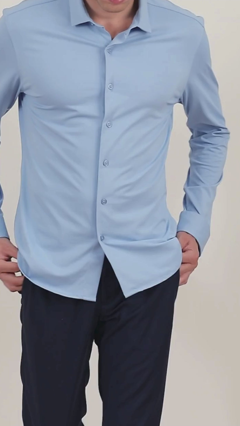 Slim Fit Sky Blue Knit Shirt