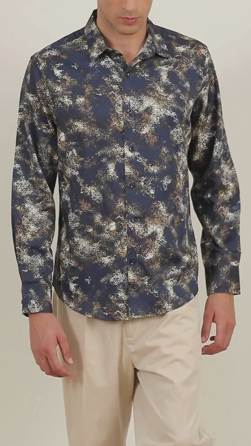Abstract Blue Metallic Print Shirt