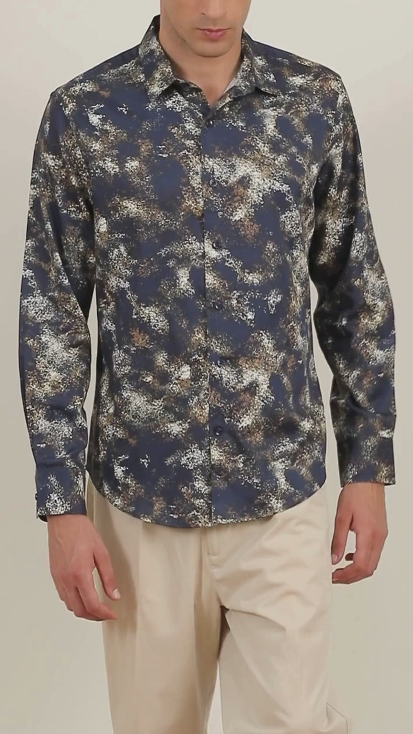 Abstract Blue Metallic Print Shirt