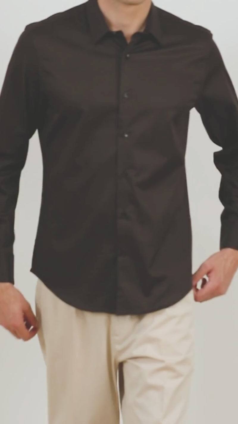 Brown Satin Stretch Shirt
