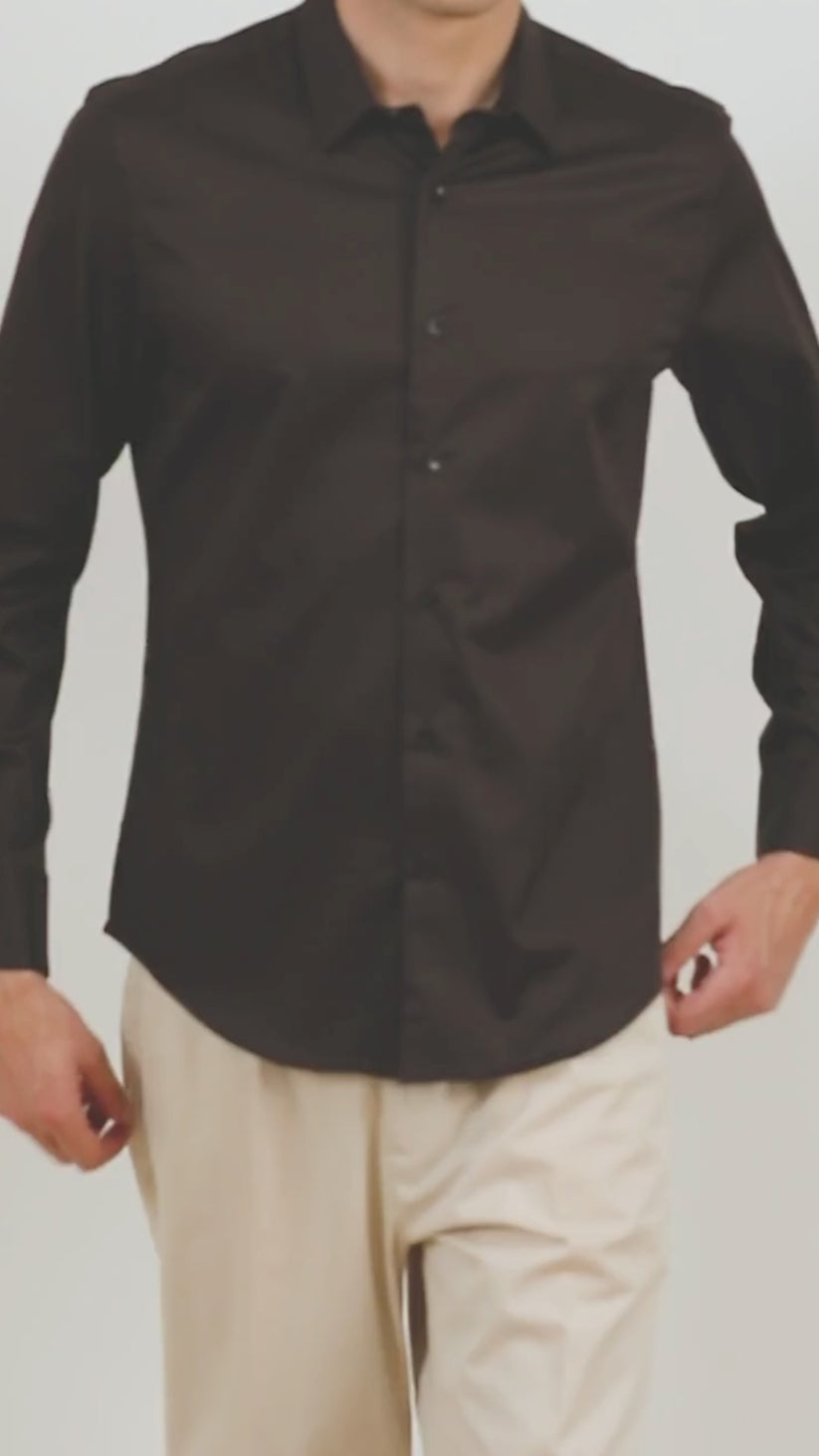 Brown Satin Stretch Shirt
