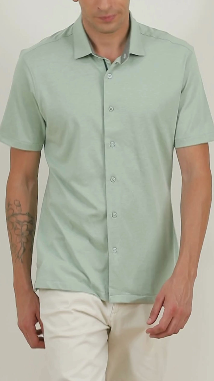 Slim Fit Mint Green Knit Shirt