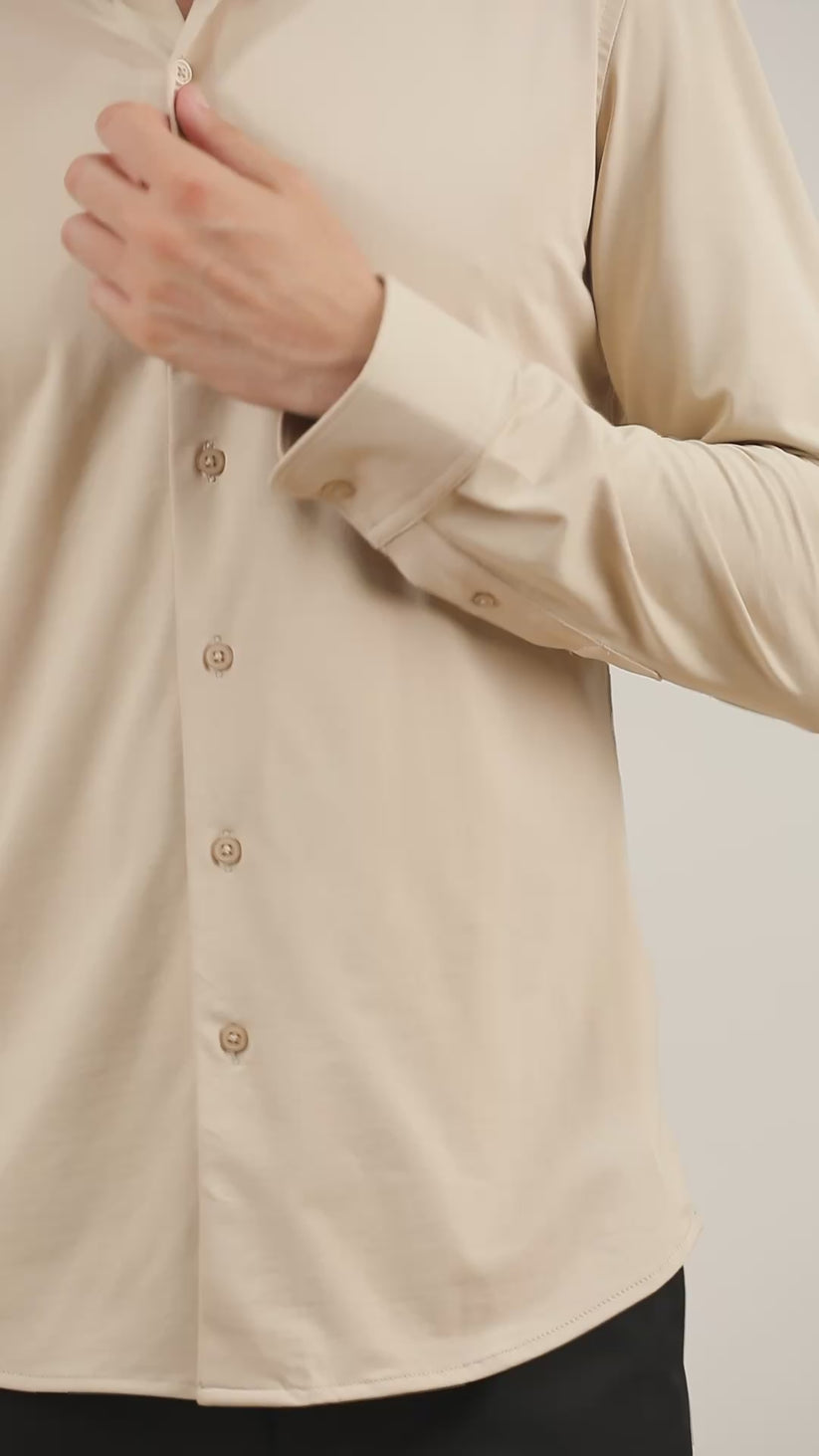 Slim Fit Sand Beige Knit Shirt