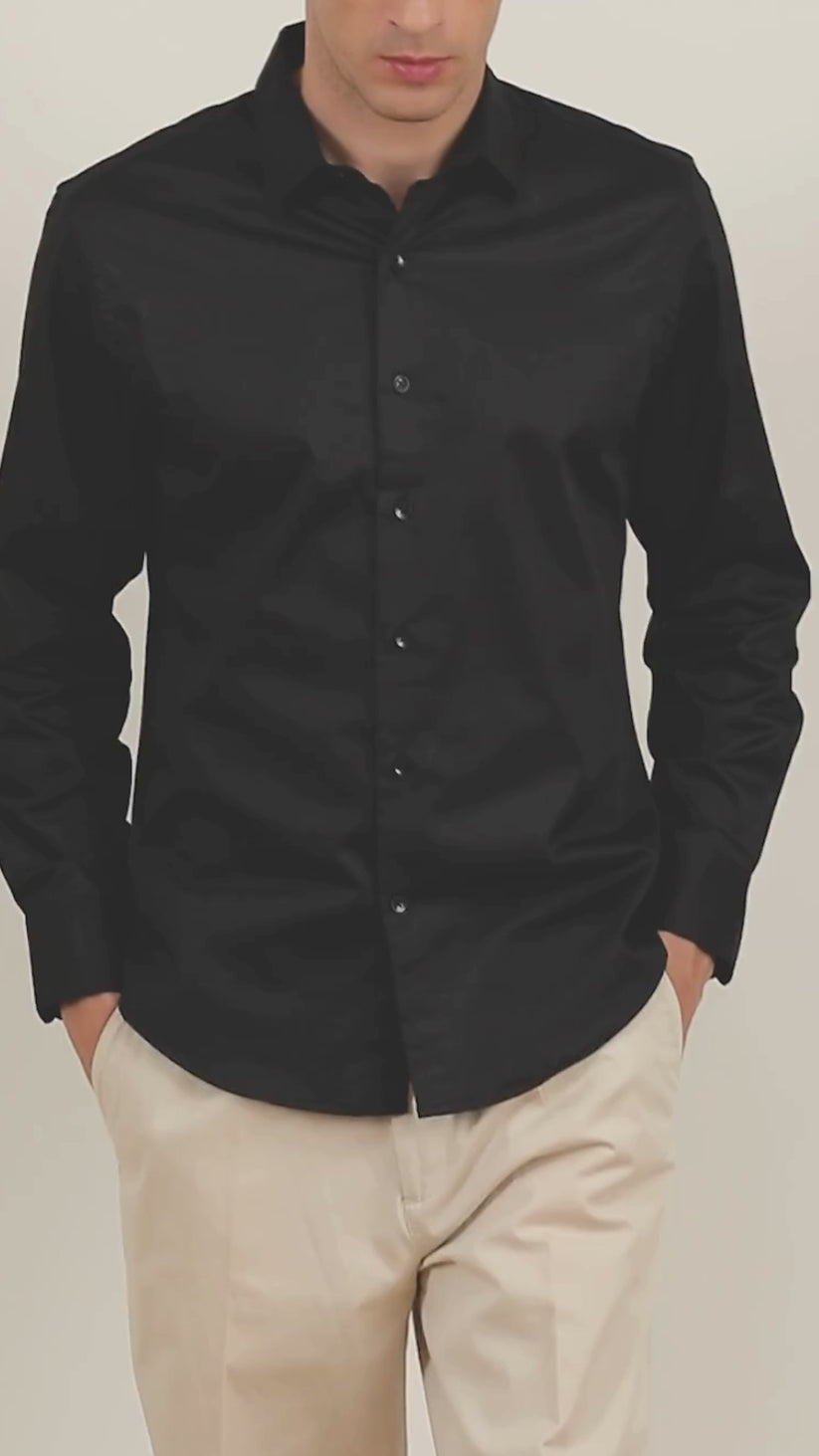 Midnight Black Satin Stretch Shirt