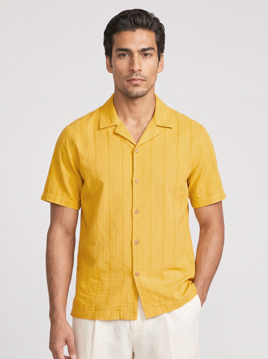 Honey Gold Cuban Collar Textured Shirt