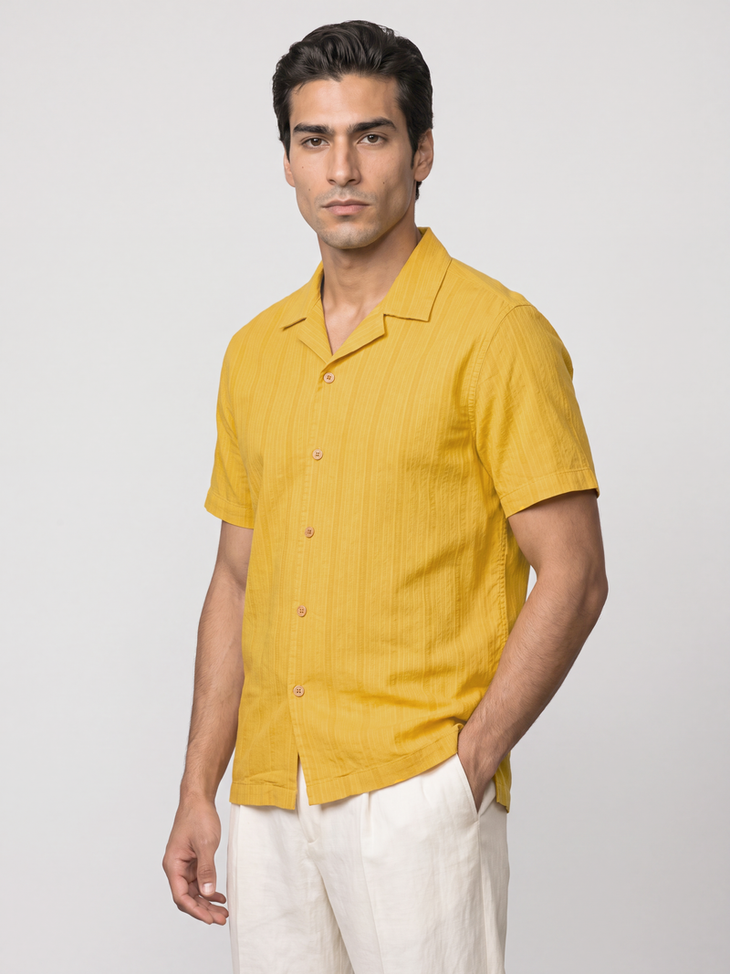 Honey Gold Cuban Collar Textured Shirt